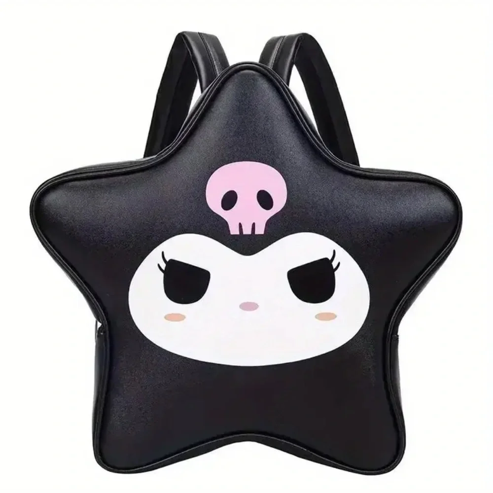 🆕 Kuromi Star Backpack: Large Capacity - PU Leather - Adjustable Straps - Black